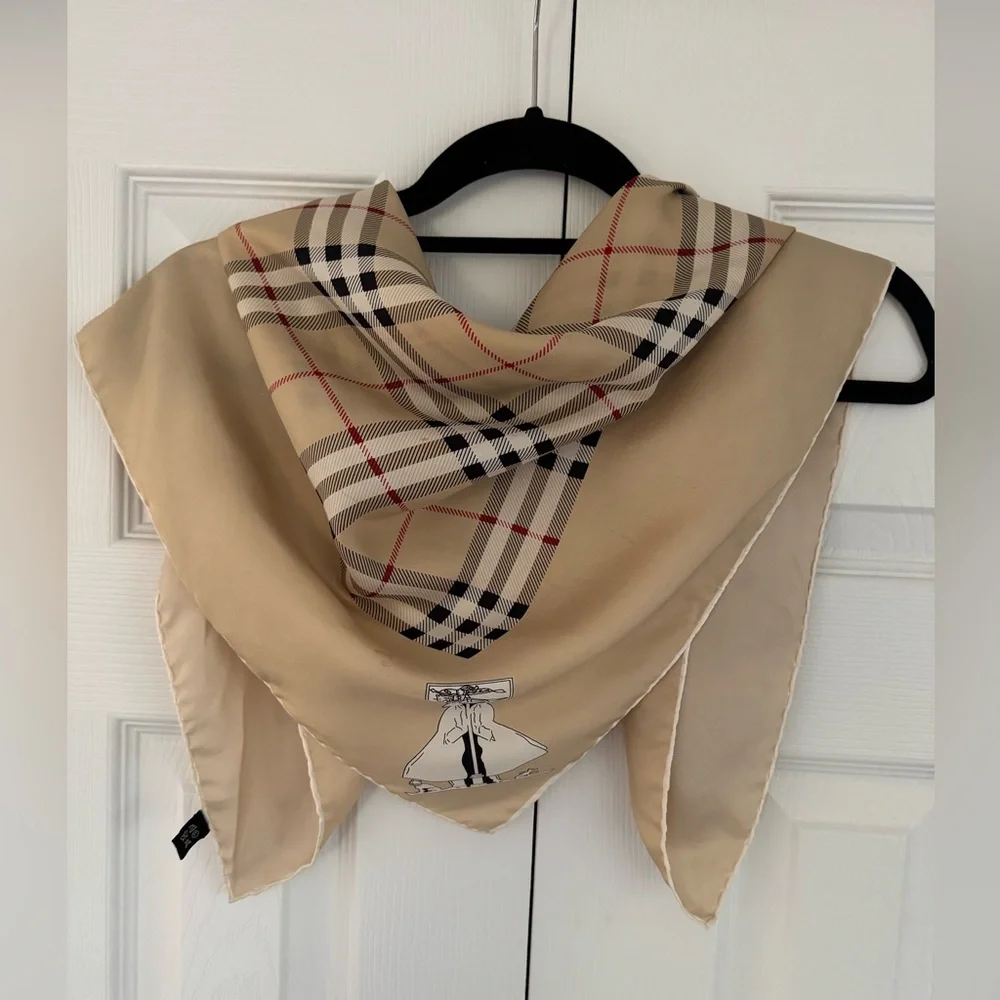 VTG Burberry Silk Checked Square Scarf - Picture 1 of 7